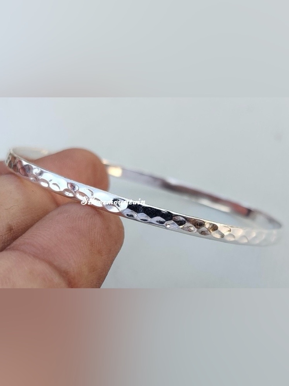 Handmade Hammered Sterling Silver Bangle bracelet 9.5" diameter - Picture 3 of 5